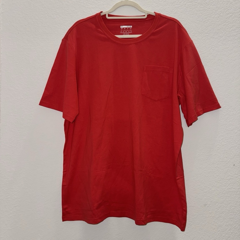 Men's Short Sleeve Front Pocket T-Shirt Size XL Red 100% Cotton Casual